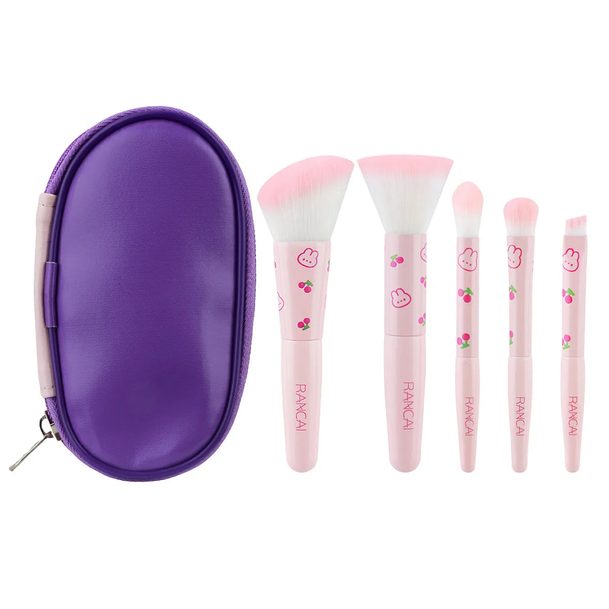 5-teiliges niedliches, kompaktes Make-up-Pinselset mit Etui, hochwertige Pinsel für makellose Foundation, Rouge und Lidschatten-Applikation, Kosmetikwerkzeuge