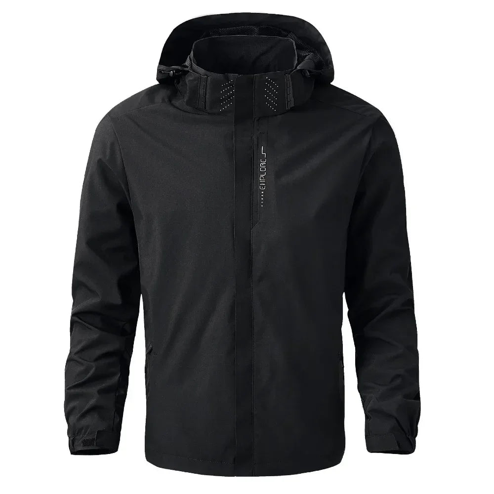 Men's Zipper Jacket Outdoor Hooded Zipper Windbreaker Waterproof Fashion Slim Fit Punching Jackets Climbing Hiking Outerwear