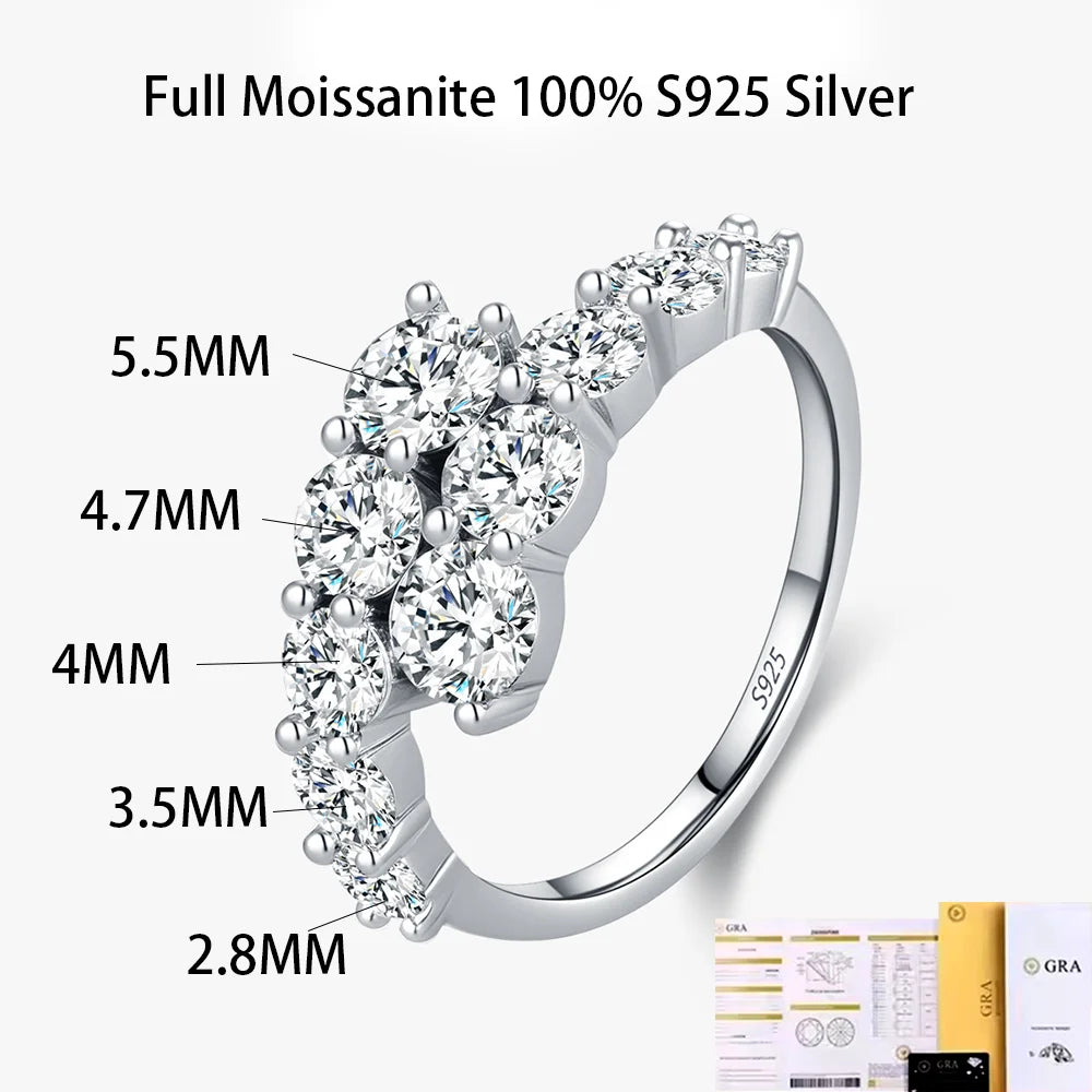 Anello in argento 925 con moissanite e fascia aperta regolabile