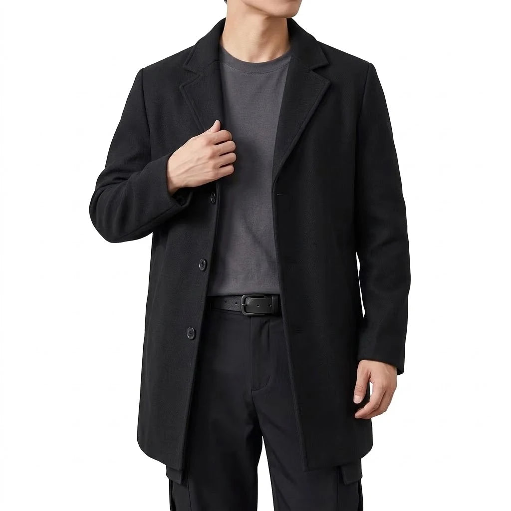 Autumn Men's Classic Overcoat Slim Fit Lapel Winter Trench Coat Elegant Business Casual Single Breasted Long Coat Windbreaker