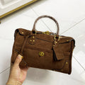 Vintage Faux Suede Boston Bags For Women Luxury Designer Handbag And Purse 2026 New In Riveted Lock Top Handle Underarm Shoulder
