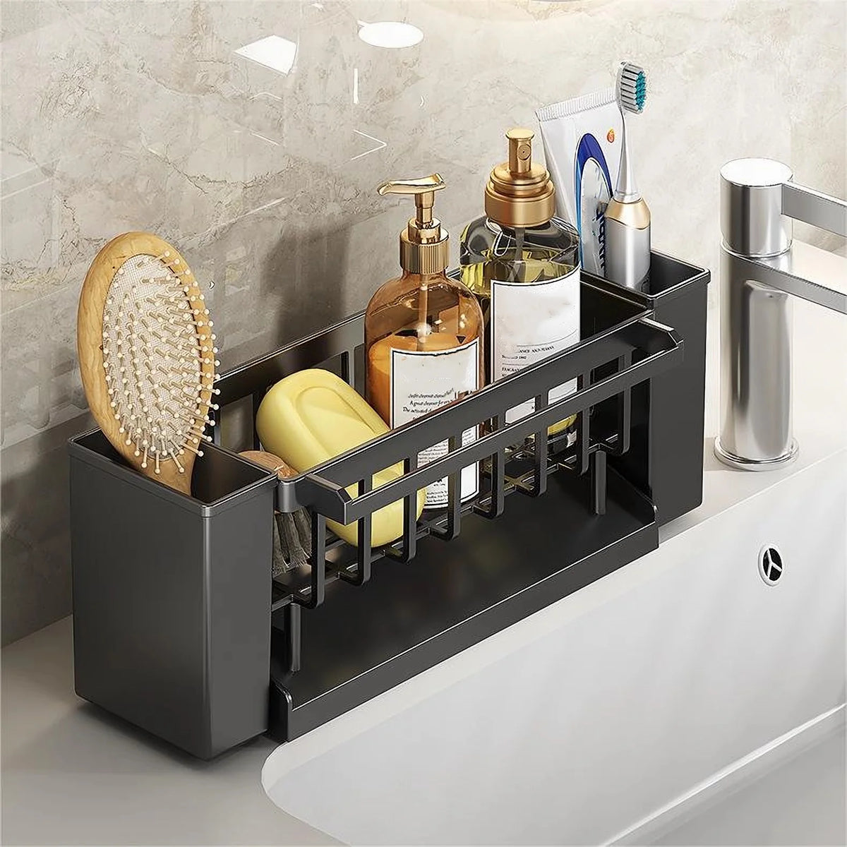 Organizador para fregadero, Soporte para esponja de cocina con soporte para estropajo, Escurridor para paños, Organizador de baño, Soporte para grifo del fregadero