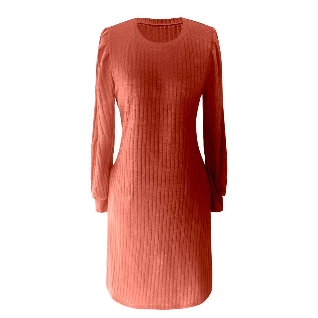 Abito in maglia da donna con tasche e maniche a sbuffo