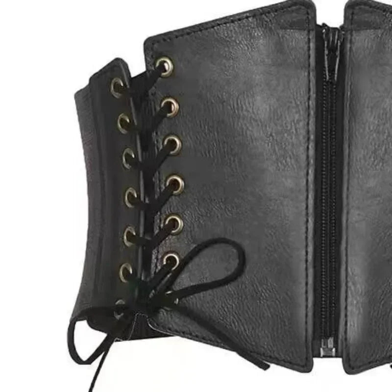 Modischer Punk-Korsett-Weitgürtel für Damen, schlankmachender elastischer Bustier-Taillengürtel aus PU-Leder, Hip-Hop-Gothic-Kleid-Korsettgürtel mit Trägern