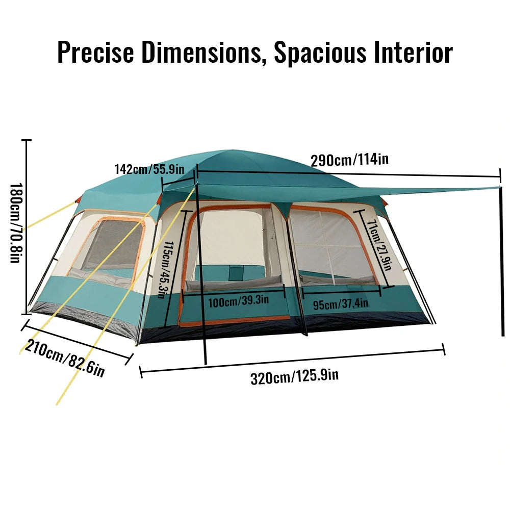 Outdoor Folding Camping Tent for 4-6 Person Tow-Bedroom And One-living Room Design Portable RainProof SunProof Tents for Hiking Travel Fishing