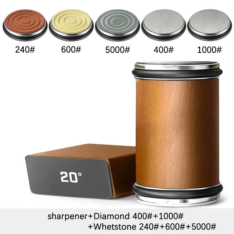 Niiruo Rollmesserschärfer mit doppelseitigem Diamantschleifstein, magnetischer Winkelhalterung für 15°/20° zum Schärfen von Küchenmessern