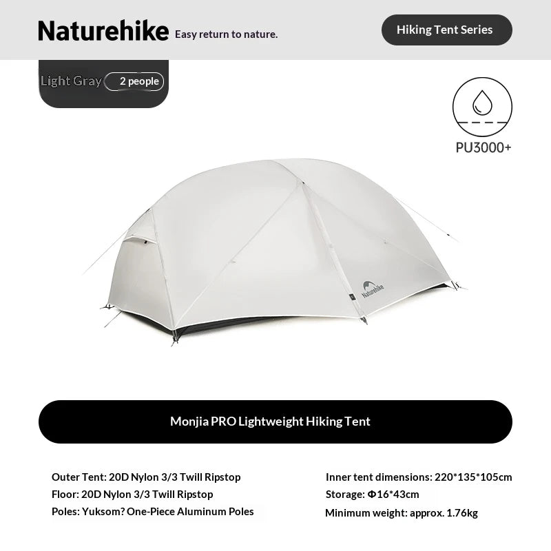 Naturehike Mongar PRO Camping Tent 2 People Trekking Backpacking Shelter Tent 20D Nylon Waterproof Ultralight Outdoor Hiking