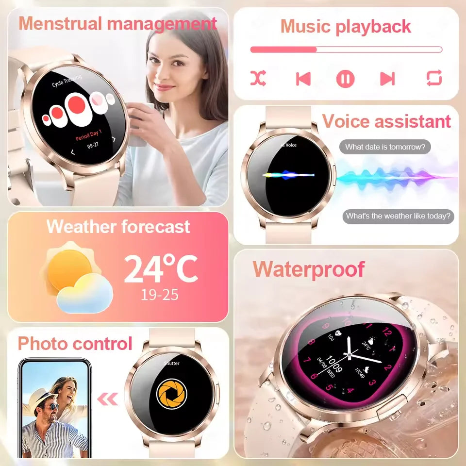 2026 New NFC Women Smart Watch 1.32 "Full HD Touch Screen Blood Pressure IP69K Waterproof 7.3mm Ultra Thin Ladies' Smart Watch