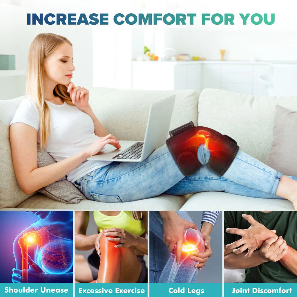 1/2 PCS Coussin de massage électrique chauffant et vibrant 3 en 1 pour genou, épaule et coude, compresse thermique pour les articulations, relaxation musculaire