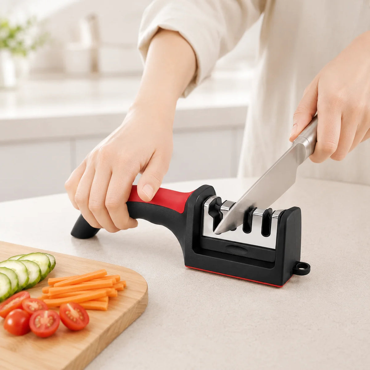 Afilador de cuchillos de 4 etapas para cuchillos de cocina, de acero inoxidable, con piedra de afilar de triple uso para utensilios de cocina