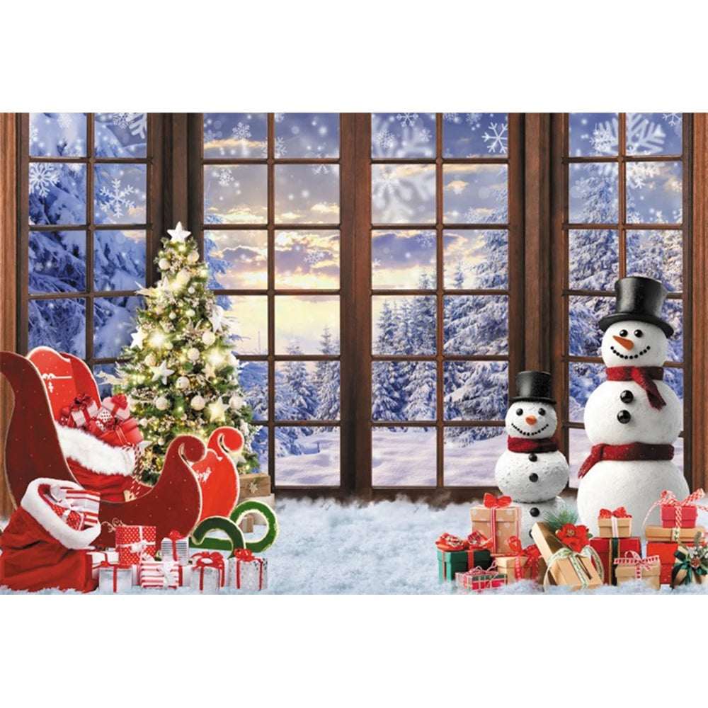 Yeele Christmas Photography Background Red Curtains Wreath Decor Window Xmas Trees Girls Birthday Wedding Party Photo Backdrop