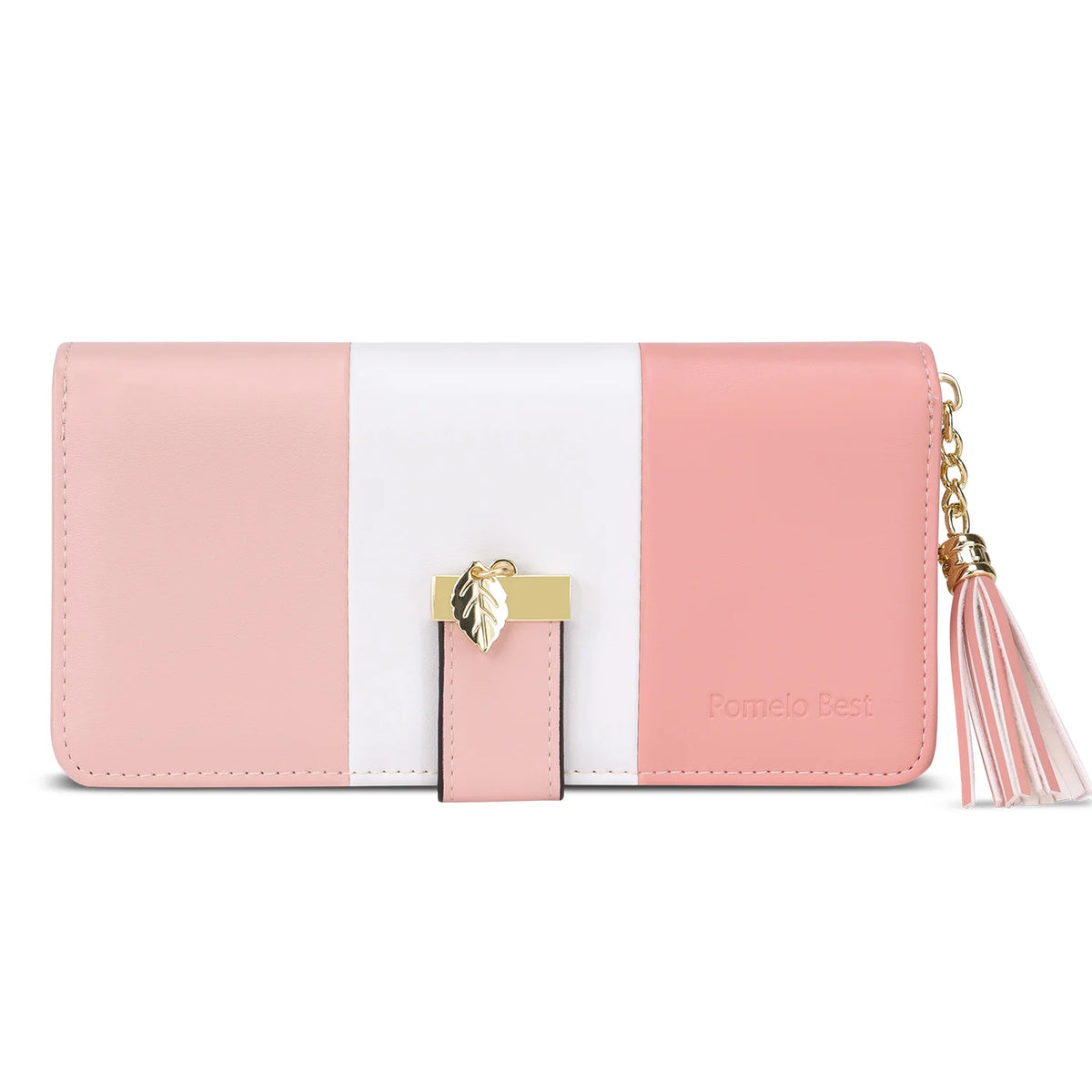 Pomelo Best 2026 Women RFID Wallet Color Block PU Clutch Multi Card Slots Phone Compartment Zipper Ladies Travel Coin Purse