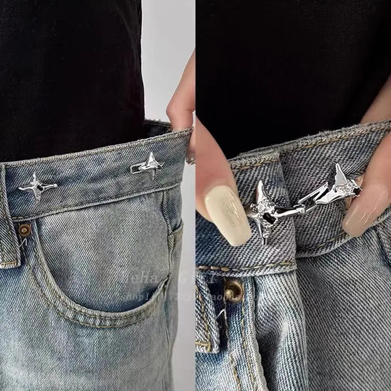 Elegant Four-Pointed Star Waist Tightening Tool, Adjustable Waist Buckle for Fashionable Jeans, Fixed Waist Buckle