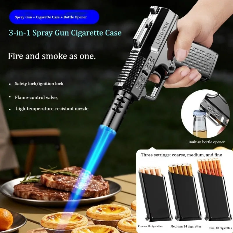 Nouveau briquet coupe-vent 3-en-1 intégré à un étui à cigarettes avec décapsuleur pour le stockage de cigarettes multi-formats