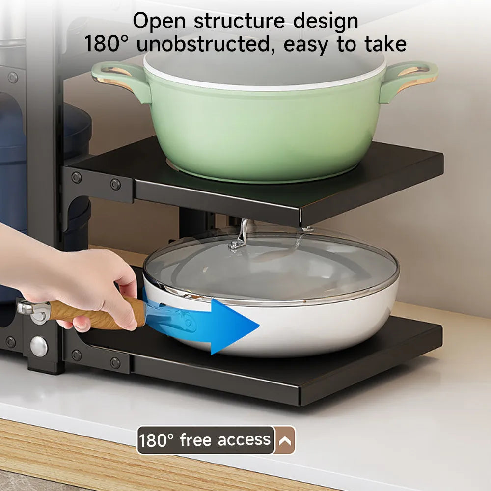 Organizador de ollas ajustable, estante de almacenamiento de acero al carbono para cocina, organizador de ollas y sartenes multicapa para el hogar