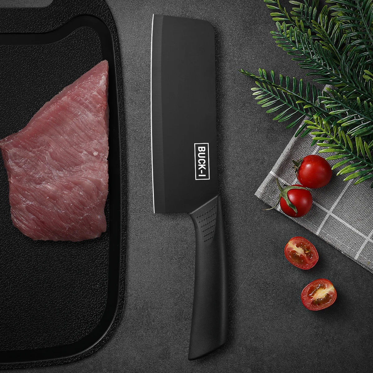 Set de couteaux de cuisine, comprenant un hachoir, un couteau de chef et un couteau d'office, avec bloc à couteaux, adapté pour couper la viande et les légumes