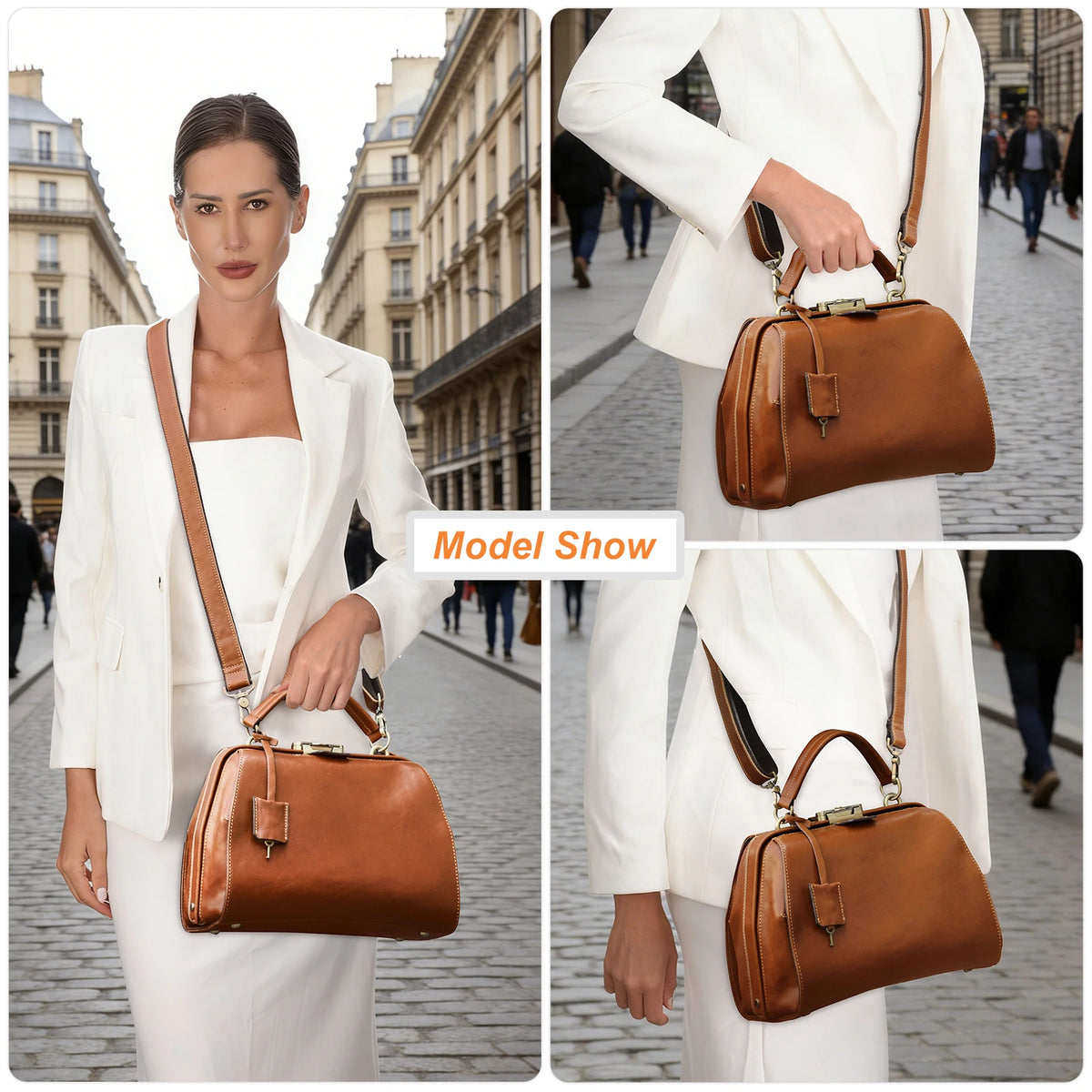 CONTACT'S Genuine Leather Doctor Bags for Women Luxury Designer Sling Shoulder Bags Tote Handbags Metal Frame Female Handle Bags
