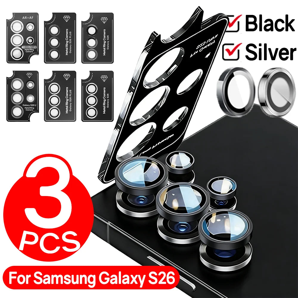 1-3pcs Tempered Glass for Samsung Galaxy S26/S26 Ultra/S26 Plus Metal Ring Camera Protector Easy Install Positioning Lens Film