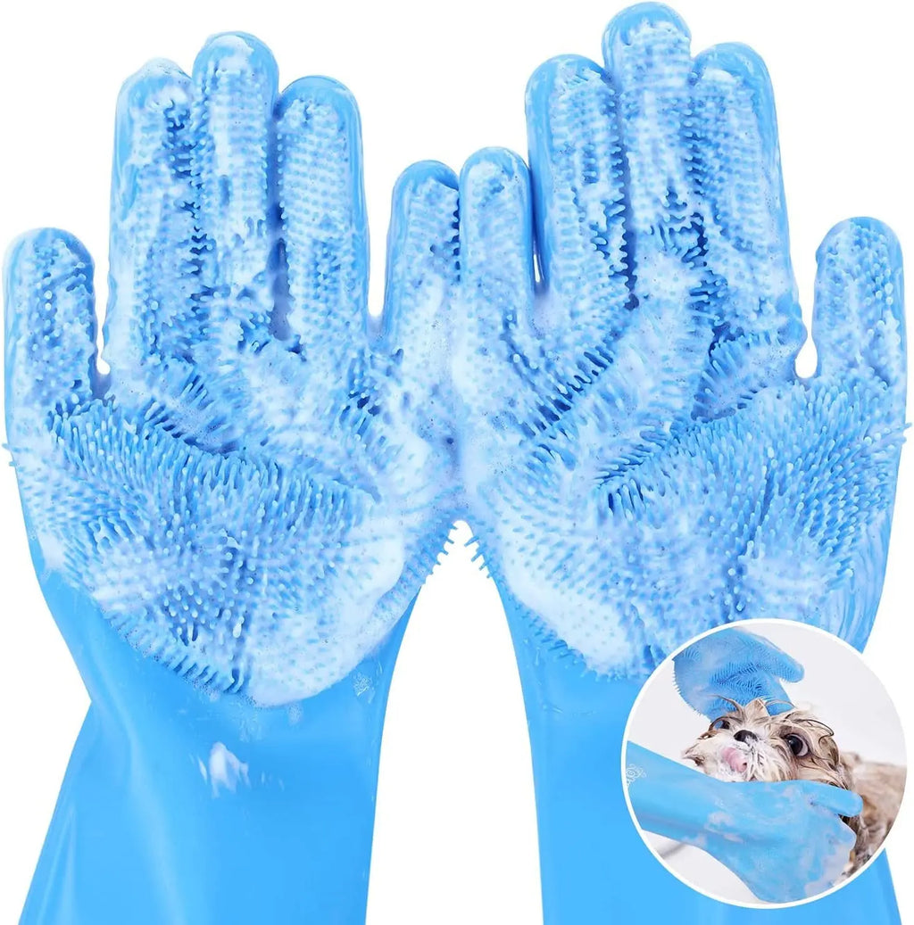 Gants de bain pour toilettage d’animaux, chien et chat, brosse à shampoing, masseur magique, éponge nettoyante en silicone pour enlever les poils