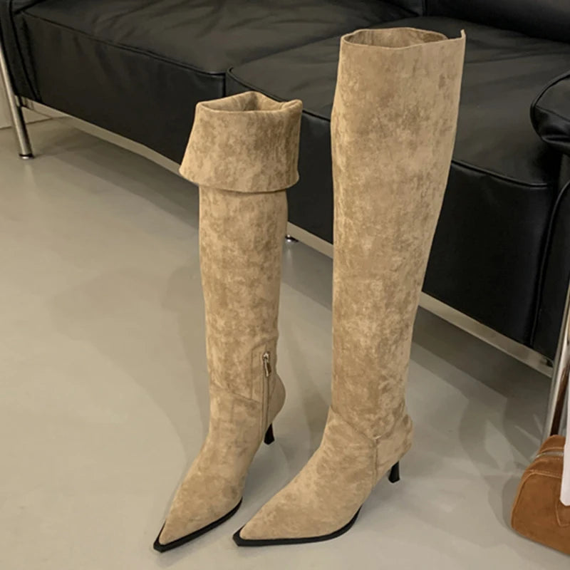 Stivali donna Liyke alti effetto suede con risvolto
