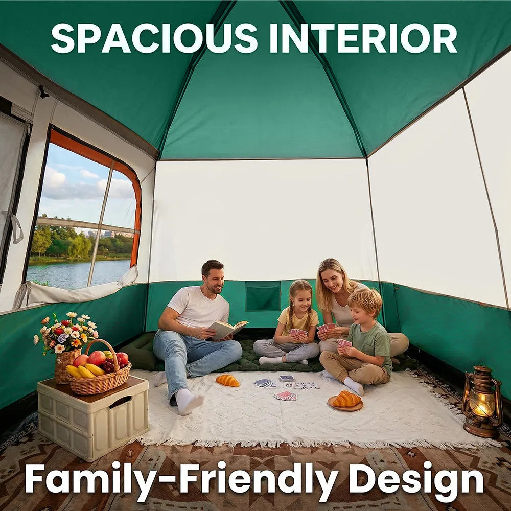 Outdoor Folding Camping Tent for 4-6 Person Tow-Bedroom And One-living Room Design Portable RainProof SunProof Tents for Hiking Travel Fishing