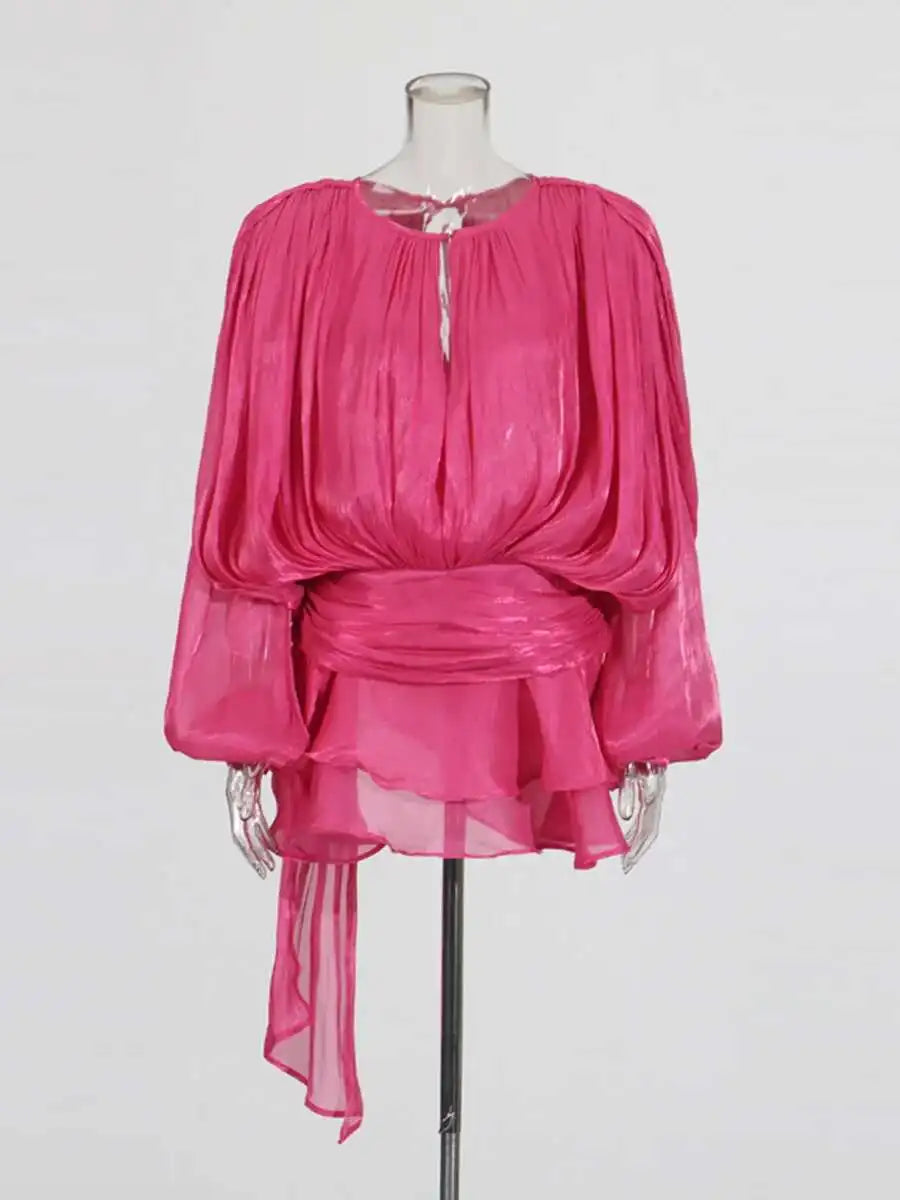 Mini abito da donna a linea A con scollo a V e maniche lunghe