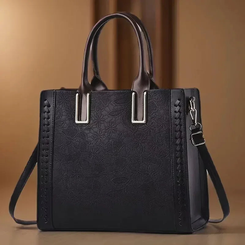Lace Embossed Large Capacity PU Soft Leather Shoulder Bag, Crossbody Bag, Multi-Compartment Women's Handbag