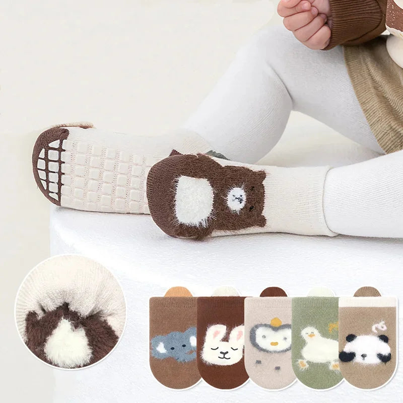 Calze invernali per bambini con motivo animale e suola antiscivolo