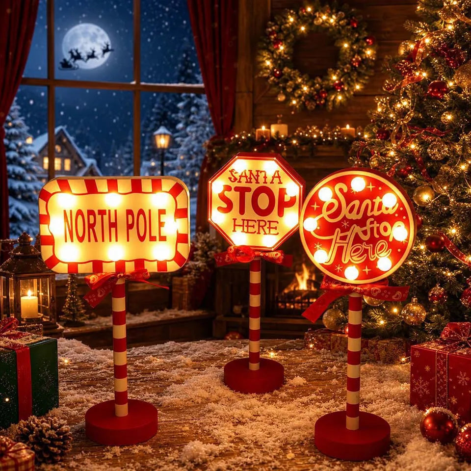 Weihnachtsdekoration „Santa hält hier“ – LED-Baumspitze und Fensterleuchte in Form eines Weihnachtsmanns, Tischlampe
