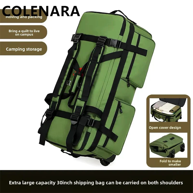 COLENARA New Oversized Travel Backpack Hand-held Folding Wheel Luggage Bag Outdoor Equipment Bag Multifunctional Tow Checked Bag