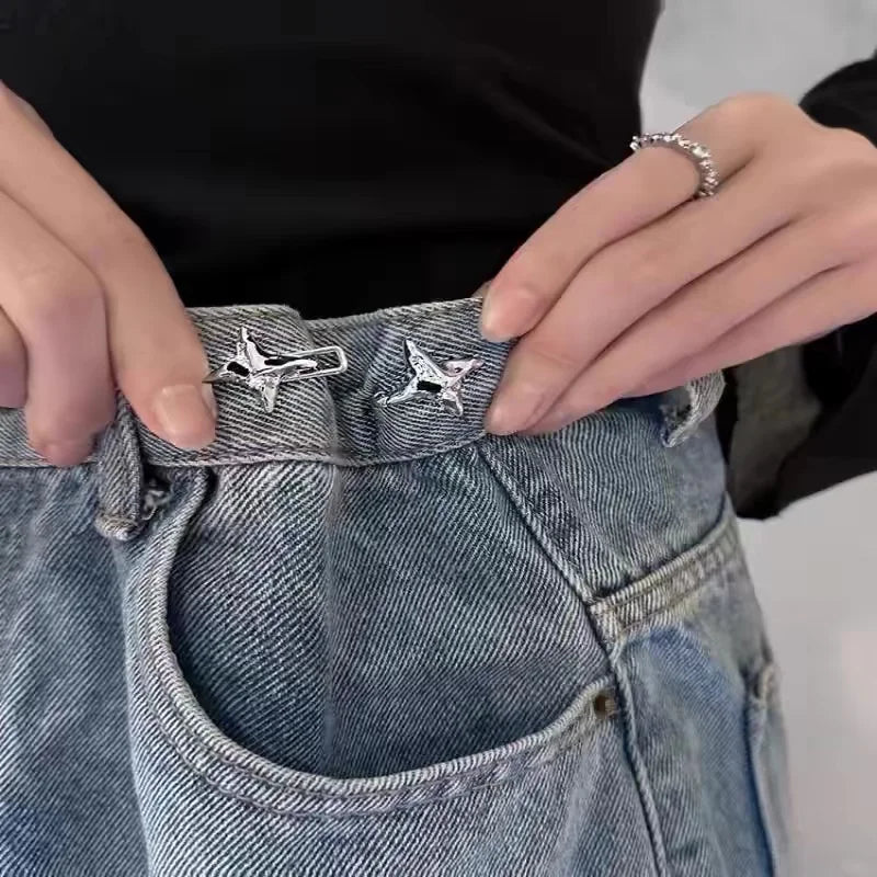 Elegant Four-Pointed Star Waist Tightening Tool, Adjustable Waist Buckle for Fashionable Jeans, Fixed Waist Buckle