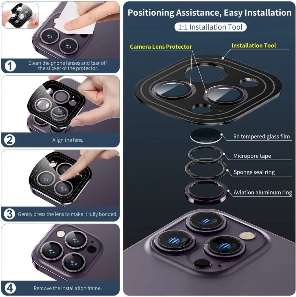 Original Deep Purple Camera Lens Protection For iPhone DUO 18Pro 18 ProMax 16 15 14 17ProMax Tempered Glass Protector Accessory