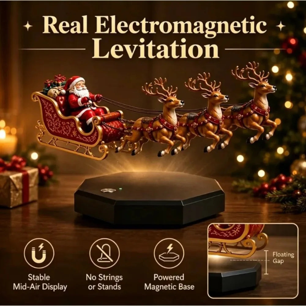 Christmas Decor Maglev Santa Sleigh Ornament Floating Reindeer Figurine Rotating Base 2027 New Year Home Decor Xmas Party Gifts