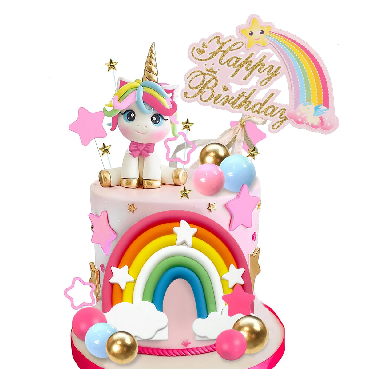 Set di decorazioni per torta con unicorno e arcobaleno