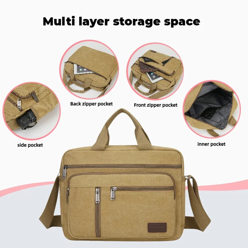 Men’s Canvas Shoulder Bag with Multiple Pockets
