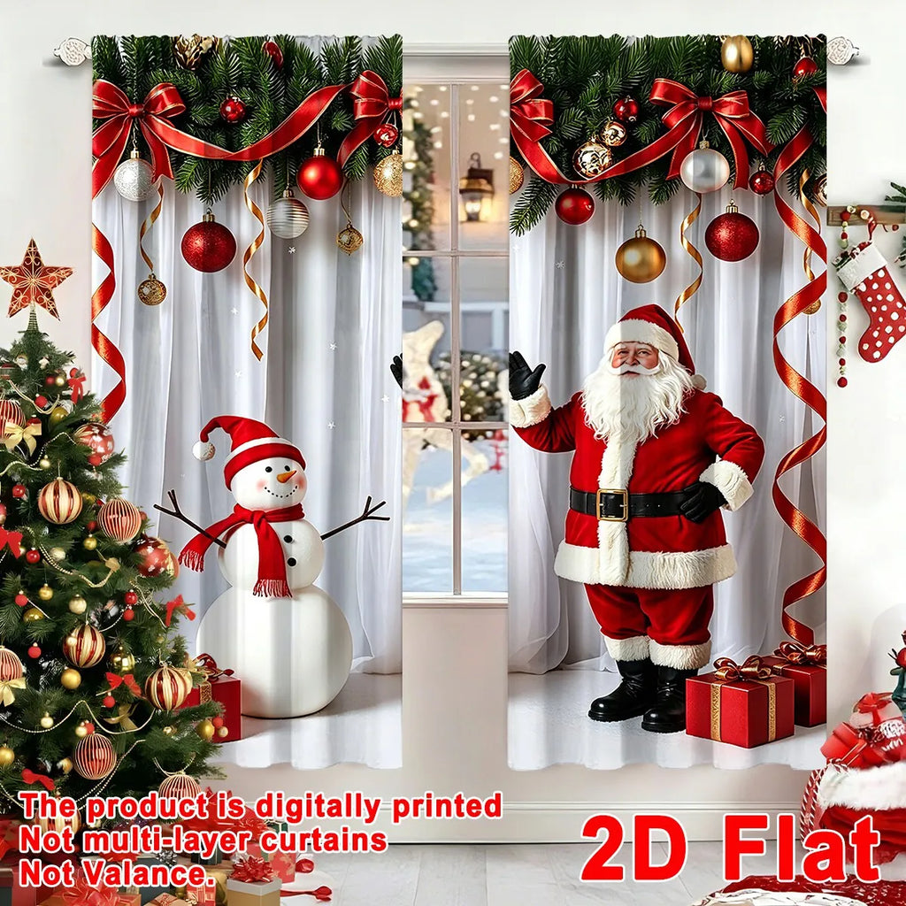 2pcs Festive Christmas Curtains Santa Claus Snowman Design Polyester Curtains 60*150cm Window Treatment for Home Decor Xmas Gift