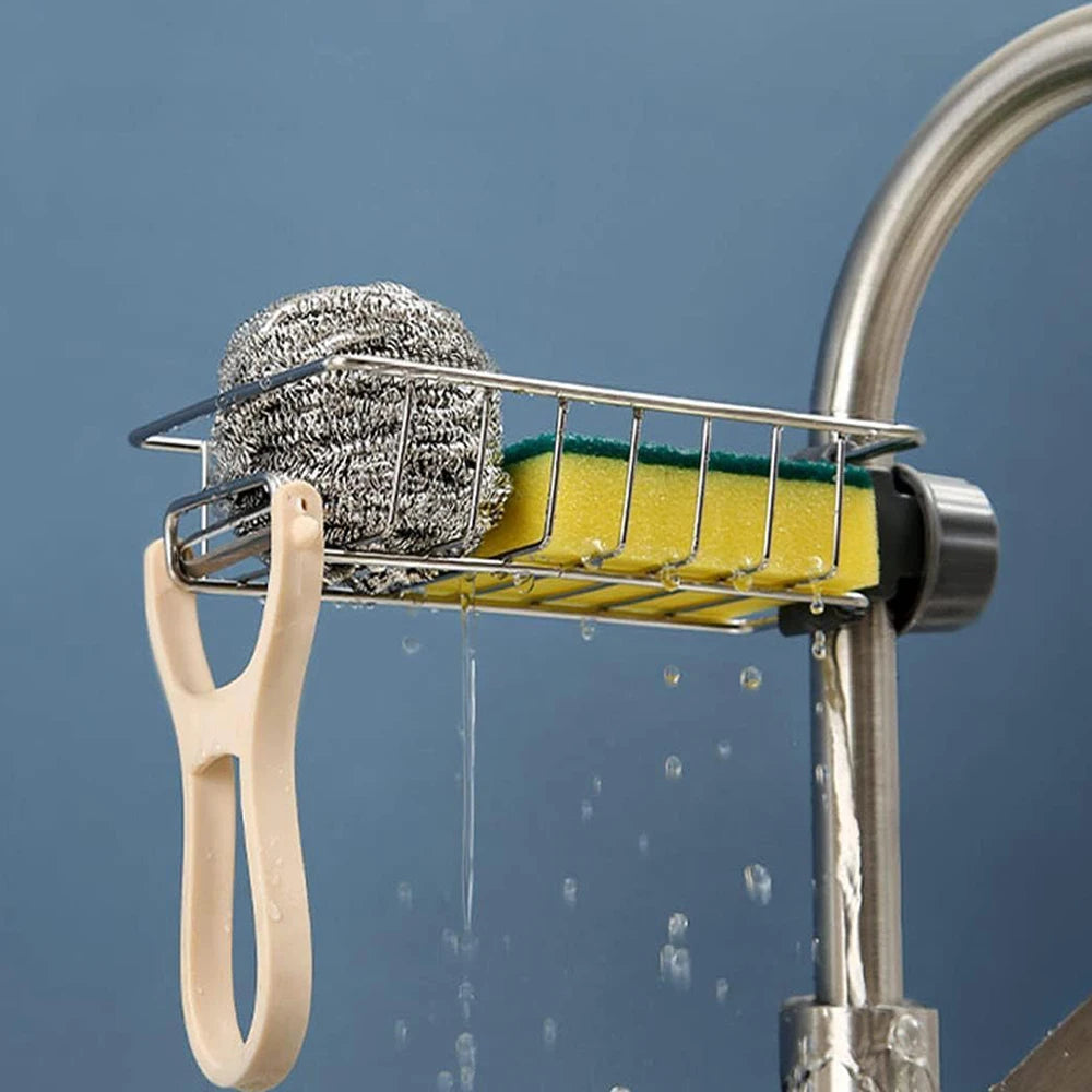 Faucet-Mounted Kitchen Sink Caddy for Sponge, Soap & Brush