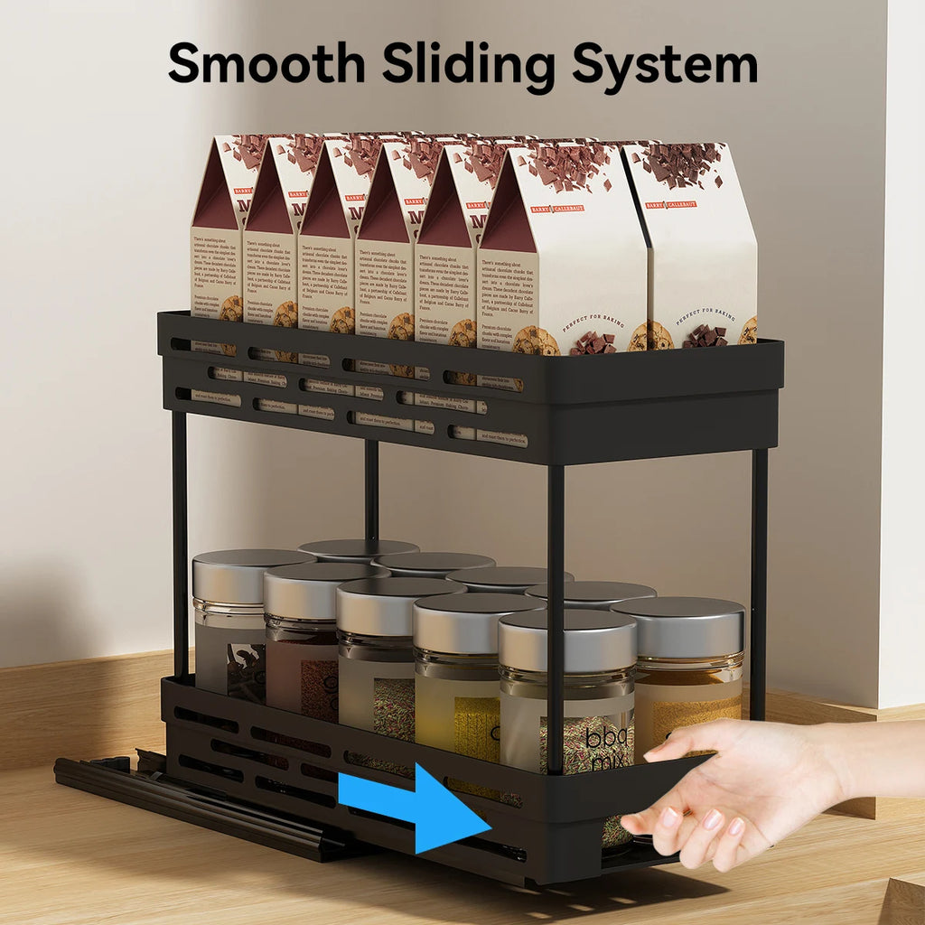 Especiero de gran capacidad con 2 niveles extraíbles, estante organizador multiusos de plástico para armarios de cocina