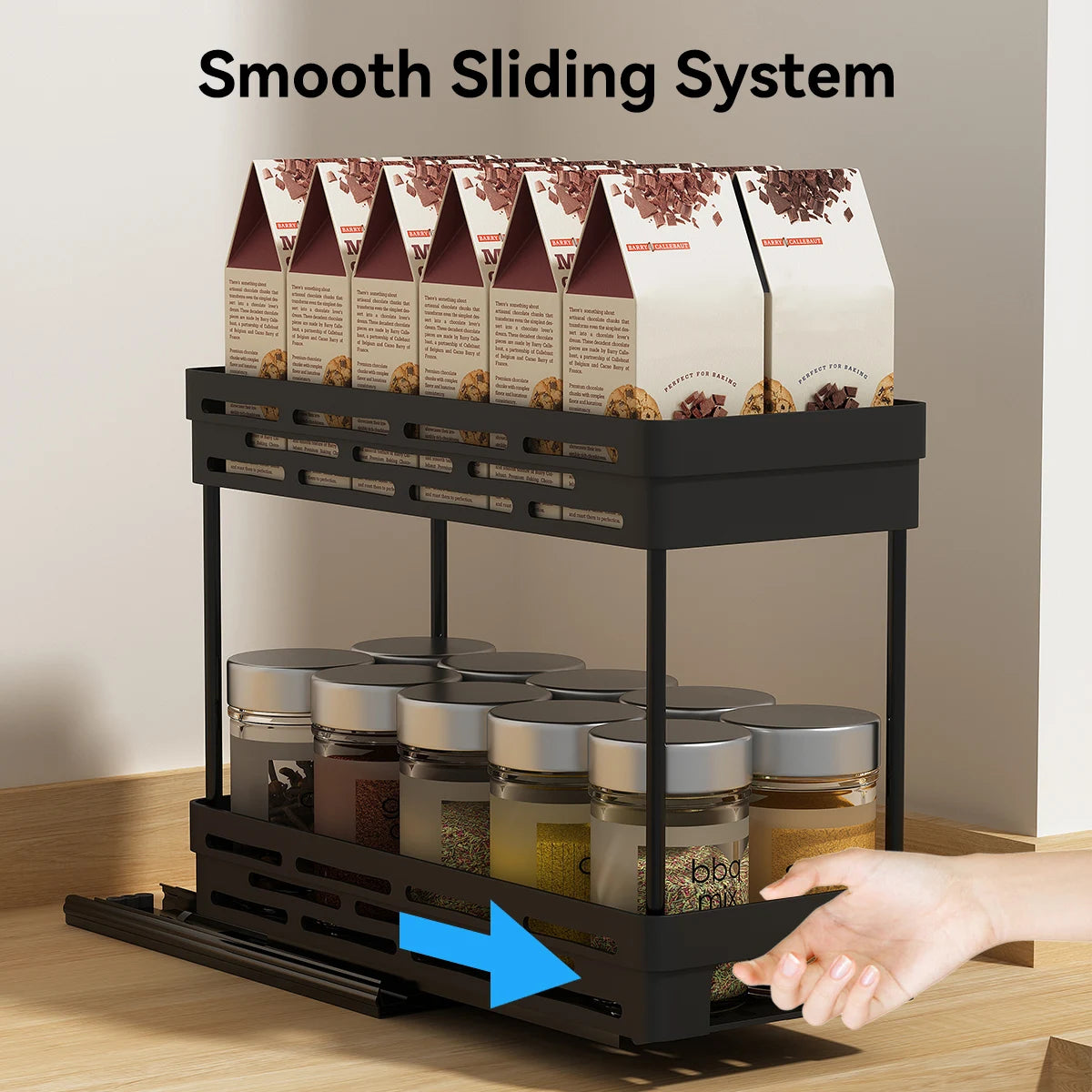 Especiero de gran capacidad con 2 niveles extraíbles, estante organizador multiusos de plástico para armarios de cocina