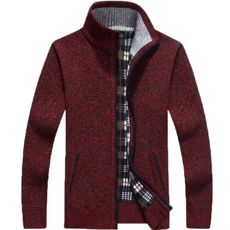 Winter New Men's Knitted Sweater Coat Long Sleeve Thick Cardigan Fleece Zipper Male Causal Solid Color Clothing Male Blouse
