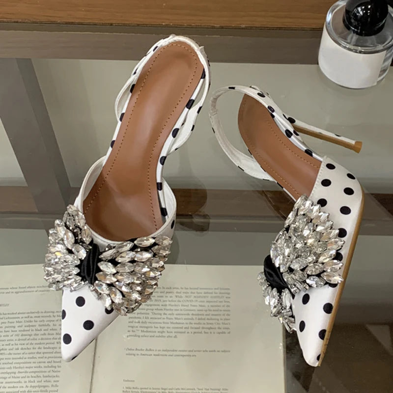 Mules donna Liyke a punta con pois e fiocco luminoso