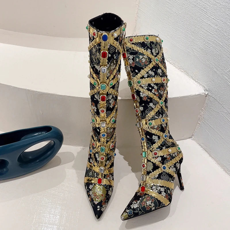 Stivali donna Liyke con decori floreali e pietre