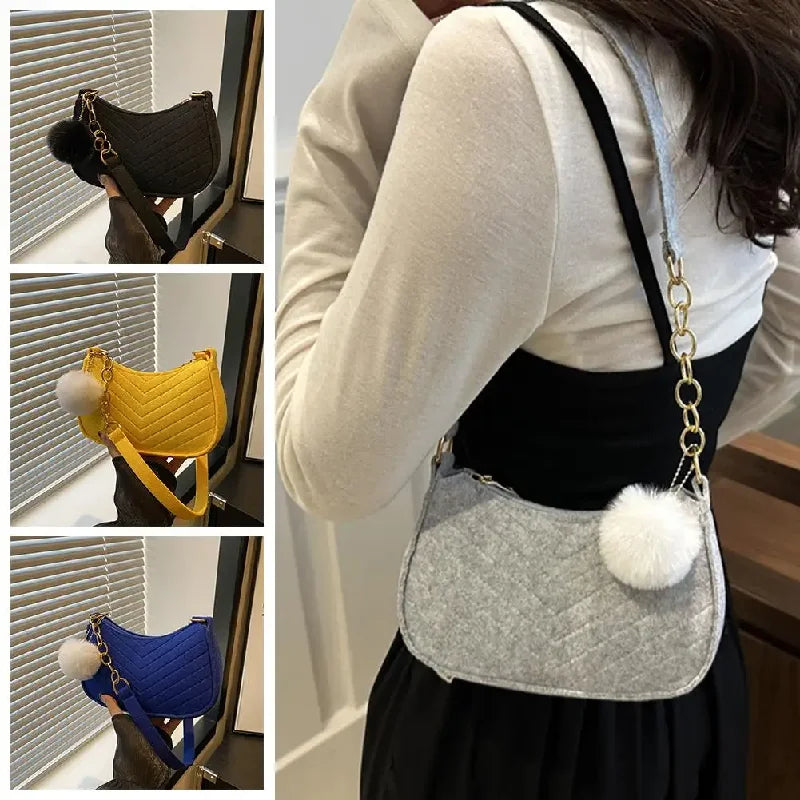 Mini Shoulder Bags for Women Fashion Felt Women's Bag Design Advanced Underarm Handbags Beautiful Purses Crescent SaddleBag 2026