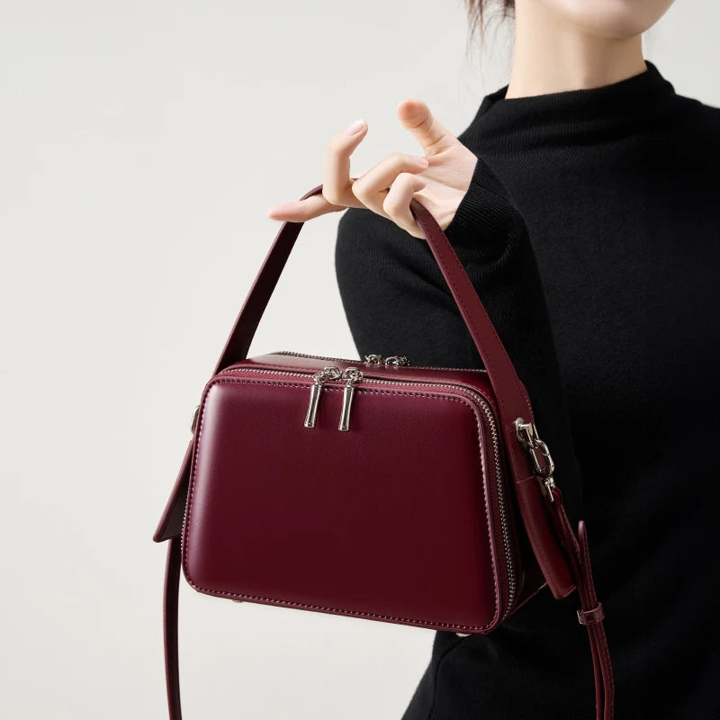 Fashionable Women's Bag Luxury Cowhide Box Type Handbags High Quality Women Shoulder Bags Split Leather Female Crossbody Bag