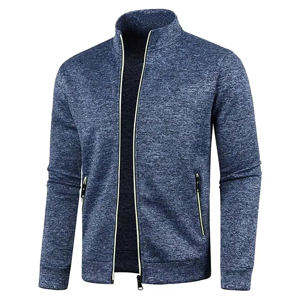 Autumn Winter New Men's Long Sleeves Zipper Knit Thin Fashion Hoodies Sweatshirt Solid Color Thicker  Top Slim Fit Male Clothing