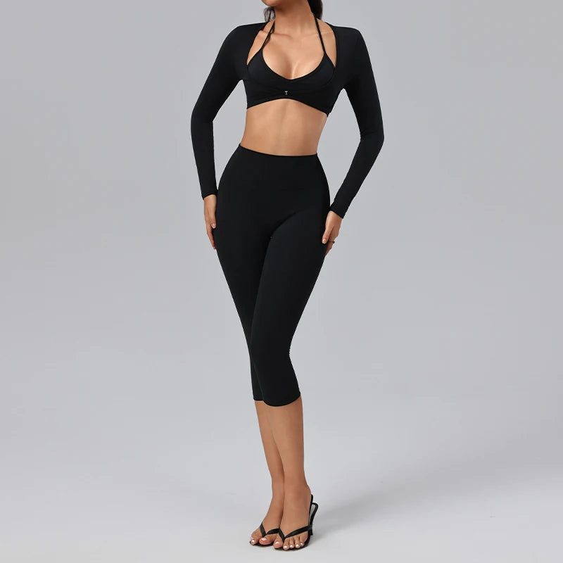 Ensemble yoga femme, 3 pièces, haut et legging