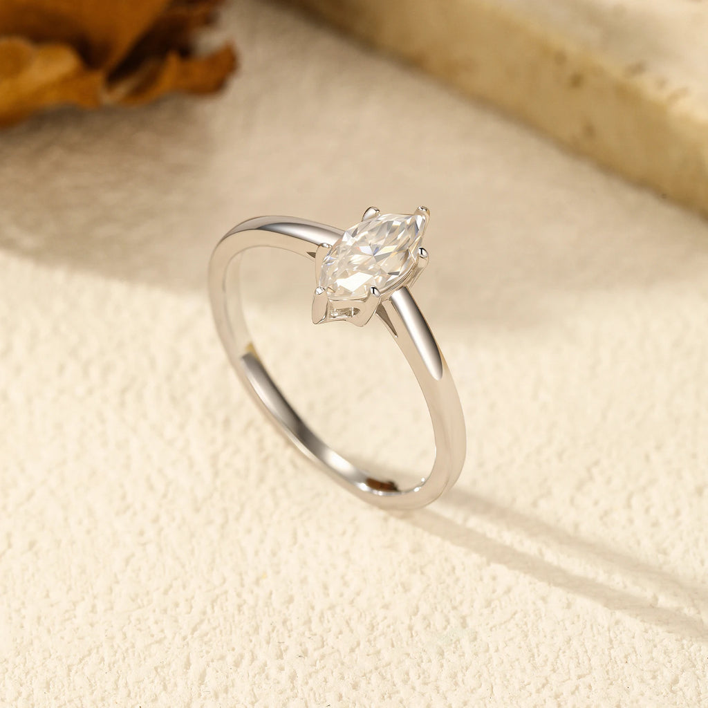 Anillo MODIAN D Color con moissanita romboidal talla marquesa, plata de ley 925, lujo, para mujer, boda, joyería fina y regalos