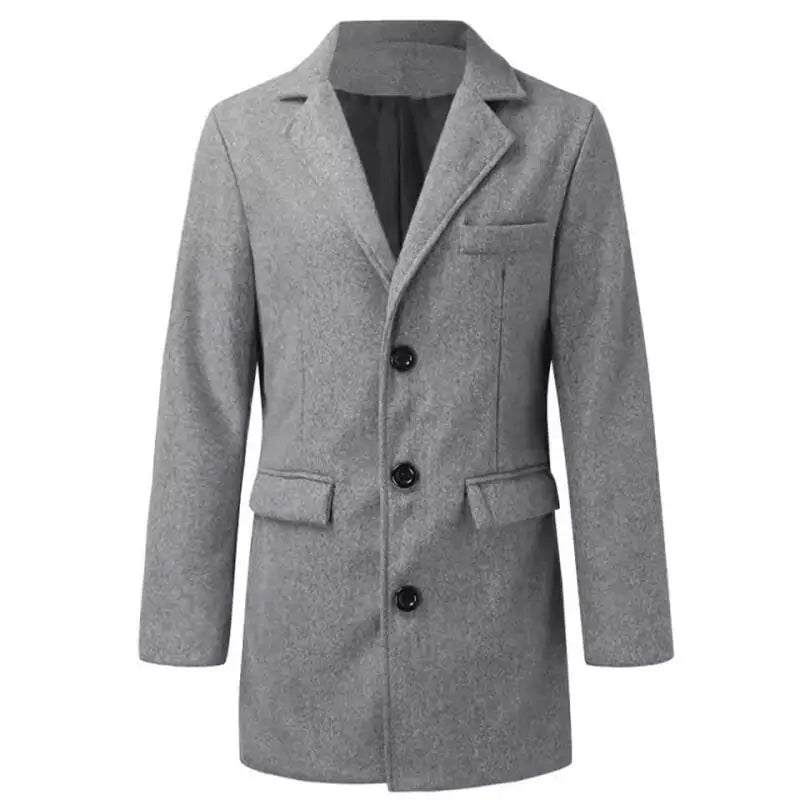 Autumn Winter Men's Business Casual Coats Turn Down Collar Long Woolen Outwear Male England Style Single Breasted Trench Coat