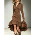 Women's midi dress with lapel collar and long sleeves