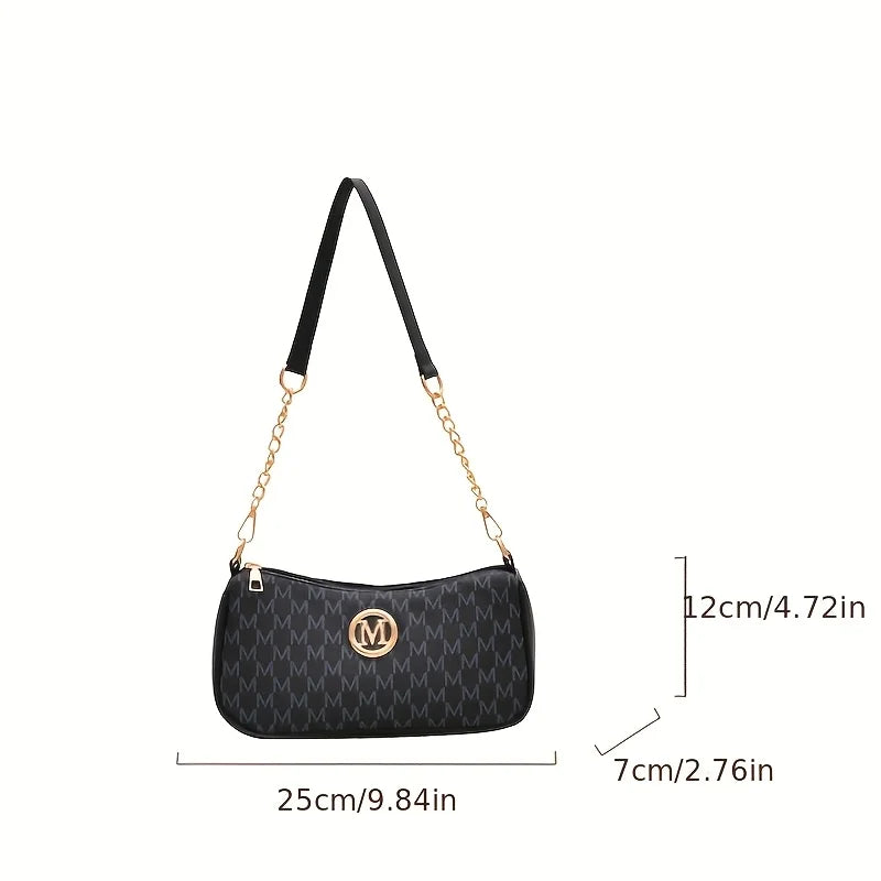 French-Style Retro Underarm Bag for Women, New Model with Letter Print, Small Square Crossbody Bag with Chain, Single Shoulder Handbag, Perfect for Ladies, Adjustable Crossbody Strap with m Logo - Zip Closure Shoulder Bag, Su